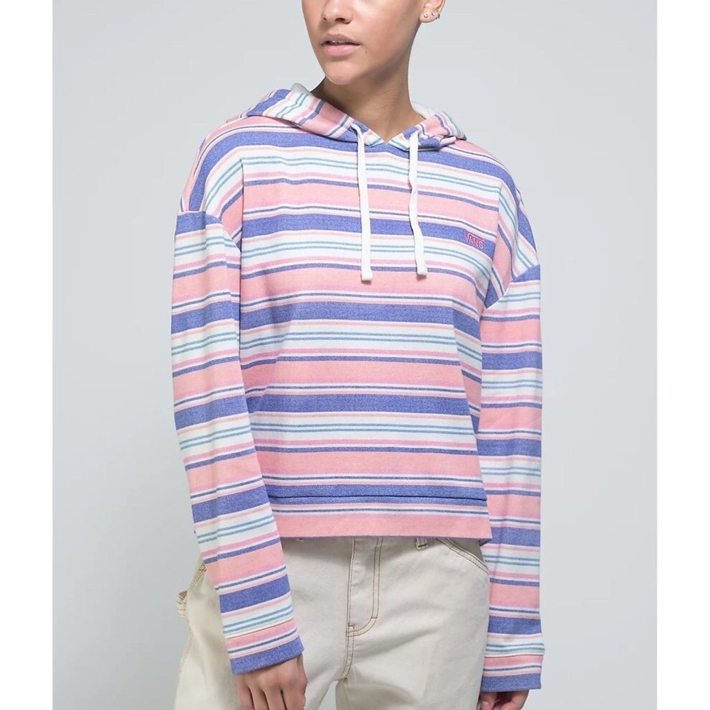 Vans Womens Striped Cropped Hoodie Pink Blue White Small Pullover Skater‎